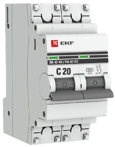 Выключатель автоматический EKF PROxima ВА47-63 2п 20А C 6кА картинка